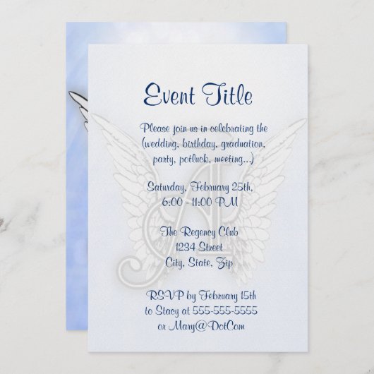 Invitation Angel Alphabet A Initial (Devant / Derrière)