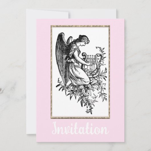 Invitation Angel Avec Harpe Et Flore (Devant)