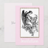 Invitation Angel Avec Harpe Et Flore (Devant / Derrière)