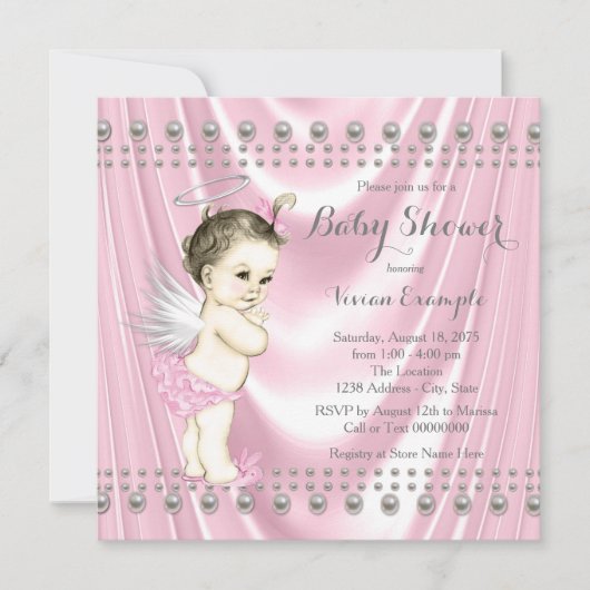 Invitation Angel Baby Satin et Baby shower Pearl (Devant)