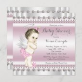 Invitation Angel Baby shower rose et gris (Devant / Derrière)
