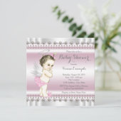 Invitation Angel Baby shower rose et gris (Debout devant)