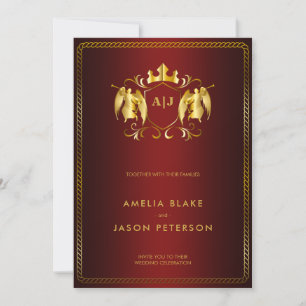 Invitation Angel Crest   Gold Royal Red Luxurious