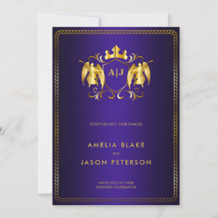 Invitation Angel Crest Gold Royal violet luxueux