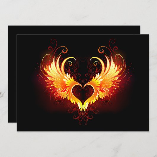 Invitation Angel Fire Heart with Wings (Devant / Derrière)