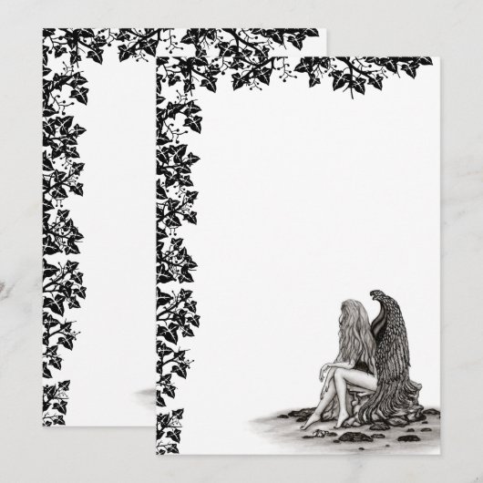 Invitation Angel, perdu dans la pensée, noir et blanc Design (Devant / Derrière)