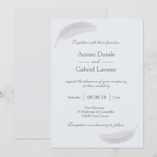 Invitation Angel plumes bébé bleu blanc gris élégant mariage