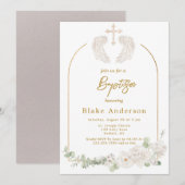 Invitation Angel Wings Cross Gold Baby Baptism (Devant / Derrière)