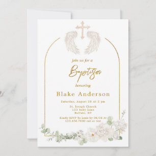 Invitation Angel Wings Cross Gold Baby Baptism