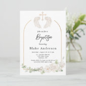 Invitation Angel Wings Cross Gold Baby Baptism (Debout devant)
