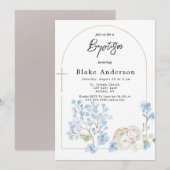 Invitation Angel Wings Cross Gold Baby Baptism (Devant / Derrière)