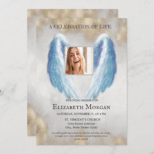 Invitation Angel Wings Photo Gold Celebration Of Life