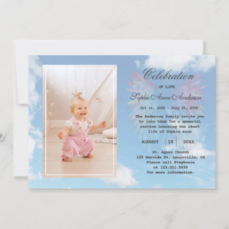 Invitation Angel Wings Sky Celebration of Life Photo Memory