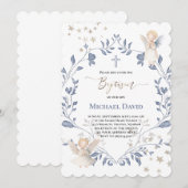 Invitation anges cadre Baptême bébé garçon (Devant / Derrière)