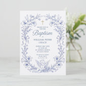 Invitation Anges Chérubins Vintage Baptême Bleu (Debout devant)