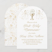 Invitation anges dorés Première Sainte Communion (Devant / Derrière)