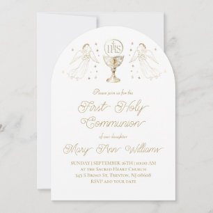 Invitation anges dorés Première Sainte Communion