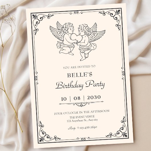 Invitation Anges élégants vintage anniversaire