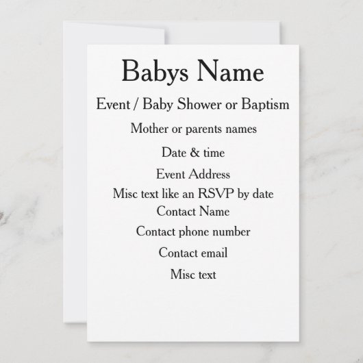 Invitation Anges et bébés (Dos)