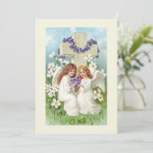 Invitation Anges Mignons Avec Croix Et Fleurs (Debout devant)