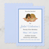 Invitation Anges victoriens bébé bleu (Devant / Derrière)