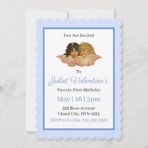 Invitation Anges victoriens bébé bleu