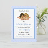 Invitation Anges victoriens bébé bleu (Debout devant)