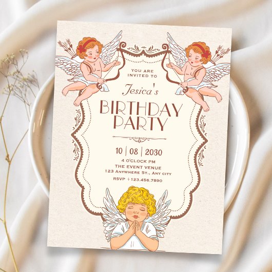 Invitation Anges vintage anniversaire