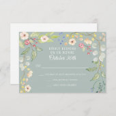 Invitation Anglais Chintz Silver Sage Blush Aquarelle RSVP (Devant / Derrière)