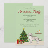 Invitation Anglais Crème Golden Retriever avec sapin de Noël (Devant / Derrière)