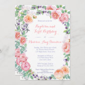 Invitation Anglais Garden Florals Baptême 1er anniversaire fê (Devant / Derrière)