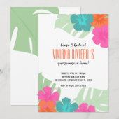 Invitation ANGLAIS quinceañera TROPICAL LUAU floral clair (Devant / Derrière)