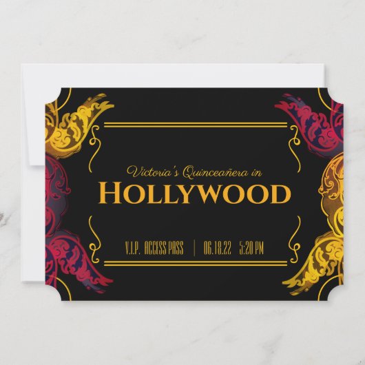 Invitation ANGLAIS quinceañera vieux HOLLYWOOD Bicket d'anniv (Dos)