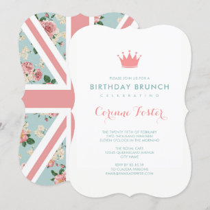 Invitation Anglais Rose Union Jack Floral Anniversaire