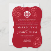 Invitation Anglais vietnamien bilingue Mariage floral rouge (Devant)