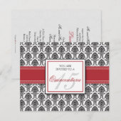 Invitation ANGLAISE de Quinceanera de damassé de (Devant / Derrière)