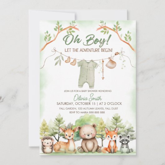 Invitation Animal Adventure clothesline baby shower (Devant)
