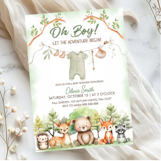 Invitation Animal Adventure clothesline baby shower