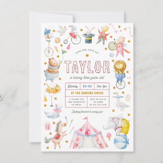 Invitation Animal Circus | Carnaval d'aquarelle (Devant)