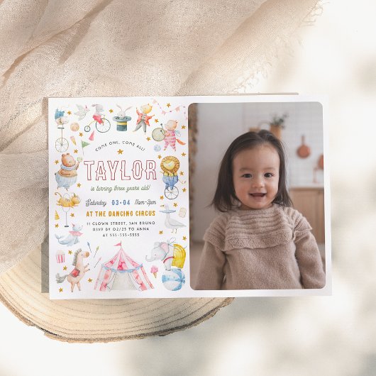 Invitation Animal Circus | Carnaval d'aquarelle photo anniver