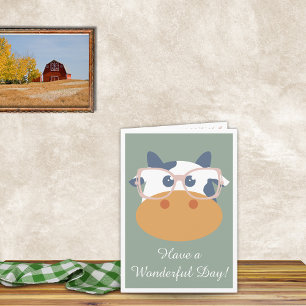 Invitation Animal de ferme Anniversaire Vache vert rose
