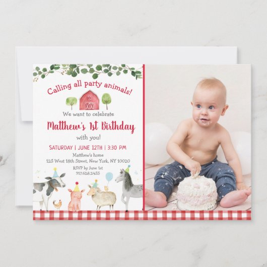 Invitation Animal de ferme Barnyard Vert Anniversaire (Devant)