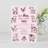 Invitation Animal de ferme Filles roses Deuxième anniversaire (Debout devant)