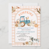 Invitation Animal de ferme Orange En vichy Automne Citrouille (Devant)