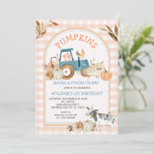 Invitation Animal de ferme Orange En vichy Automne Citrouille (Debout devant)