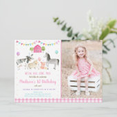 Invitation Animal de ferme Pink Gold Ballotte Anniversaire (Debout devant)