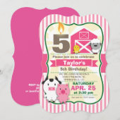 Invitation Animal de ferme rose, fête d'anniversaire de la fi (Devant / Derrière)