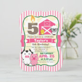 Invitation Animal de ferme rose, fête d'anniversaire de la fi (Debout devant)