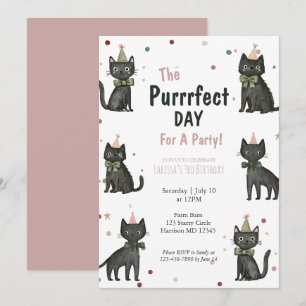 Invitation Animal de fête Chat noir Enfants Anniversaire