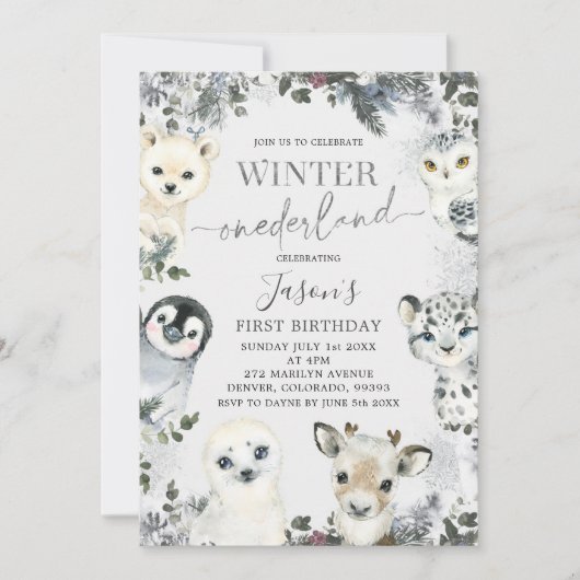 Invitation Animal de l'Arctique Hiver Onederland Premier anni (Devant)